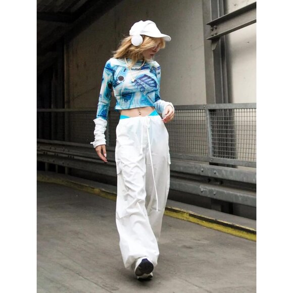 Stylish Women's Parachute Pants - Elastic Waist & Drawstring, Casual Hiking - Picture 4 of 7